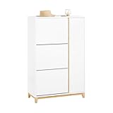 SoBuy Schuhschrank schmal hoch – Schuhkipper mit 3 Klappen und Seitenfächern, schuhregal geschlossen für Flur & Diele, platzsparend, schuhschrank Weiss Natur, 80x122x34cm, FSR189-WN