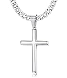 Chriscoco Kreuz Kette für Herren Damen 925 Sterling Silber Kreuz Anhänger mit Edelstahl Kubanische Kette Halskette 5MM Breit Silber Kette für Herren-56CM