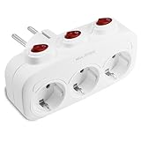 Steckdosenleiste mit 3 horizontalen Steckdosen mit 3 einzelne Schalter - Steckdosenadapter mit Mehrfachstecker für die Wand - Mehrfachsteckdose ohne Kabel - Weiß