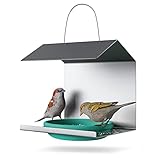 JoDaK Vogelhaus hängend mit Schale (Grün) für Balkon und Garten, EasyClean-Funktion, Wetterfest, Winterfest, Vogelhäuschen, Vogelfutterhaus, Vogeltränke, Vogelfutterspender
