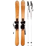 VNIOFSW Holz-Ski-Set mit Schneestöcken für Outdoor-Wintersport – einzigartiges Holzmaserungsdesign zum Skifahren und Eislaufen