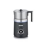SEVERIN SPUMA 700 Induktions-Milchaufschäumer, elektrischer Milchaufschäumer ohne Anbrennen, spülmaschinengeeigneter Milchschäumer, Edelstahl-gebürstet/schwarz-matt, SM 3586