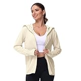 Damen UV Shirt Sonnenschutz Kapuze Jacke Langarm Sports Laufshirt Schnelltrocknend Sportshirt Full Zip Hoodie Mit Taschen Und Daumenloch Outerdoor Fitness Sportlich Yogajacke