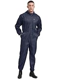 Aislor Herren Overall Arbeitsoverall Langarm Jumpsuit mit Kapuzen Hooded Arbeitsanzug Schutzanzug Wasserdichter Arbeitskleidung Navyblau M