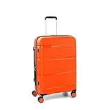 RONCATO R-Lite mittelstarr, erweiterbarer Trolley mit TSA, Orange, Erweiterbarer Hartschalenkoffer in mittlerer Größe mit 4 drehbaren Doppelrädern