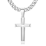 Chriscoco 925 Sterling Silber Kreuz Anhänger Halskette für Herren Damen Edelstahl Diamantschliff Figaro Kreuz Kette Halskette Poliert Abgeschrägten Kanten Kreuzanhänger Halskette