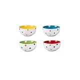 Schalen-Set 'Kunterbunt' 4 Stück, Müslischalen Dessertschalen Schüssel Suppenschüssel mit bunten Pünktchen, Steingut, ØxH 13x6 cm je 450 ml