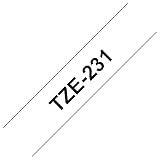 Brother TZE231 TZe-231 P-touch Schriftband (12mm breit, 8m lang, u.a. für Brother PT-H100LB/R, -H105, -E100/VP, -D200/BW/VP, -D210/VP, laminiert) schwarz auf weiß