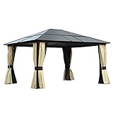 Outsunny Luxus Pavillon Gartenpavillon Alu Gartenzelt Partyzelt mit lichtdurchlässigem PC Dach 430 x 360 x 280 cm