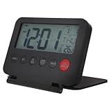 TOPBATHY Digitaler Klappwecker Kompakt mit Nachtlicht Temperatur und Datumsanzeige Geräuschloser Reisewecker für Schlafzimmer Schwarz