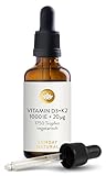 SUNDAY NATURAL® Vitamin D3 K2 Tropfen Hochdosiert – Premium Vitamin D 3 1.000 IE + K2-MK7 ≥99,8% all-trans 20µg – Kölner Liste® - 50 ml - Optimale Bioverfügbarkeit, ohne unnötige Zusätze, laborgeprüft