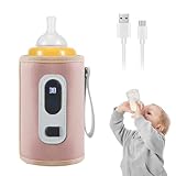 DASIAUTOEM Flaschenwärmer Baby, Tragbarer Flaschenwärmer, USB Babyflaschenwärmer, Schnelle Erwärmung Bottle mit LCD Display, Muttermilchwärmer Reise Baby Milchwärmer (Pink)