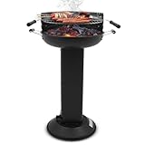 Holzkohlegrill edelstahl,Säulengrill,BBQ-Grill,inkl 5-fach höhenverstellbarem Grillrost, Lüftungsregler,Aschekasten und Aschekasten, für Camping, Garten, Schwarz 56 x 42,5 x 84 ø 39 cm