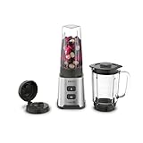 Krups KB17GD Pulseo Mini-Standmixer | 400 Watt | Powelix-Technologie | herausnehmbare Klingen | 2 Geschwindigkeiten | Textur-Kontrolle | Glasbehälter und Tritan-Mixbehälter | Silber/Grau