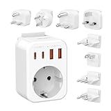 JSVER Reiseadapter Weltweit Set,Internationaler Reisestecker mit USB C(PD 20W), Typ A/C/G/B/I/M/L/J Stecker Steckdosenadapter mit 4 USB für USA/Italien/Schweiz/Europa/UK/Südafrika/Japan/AUS-Weiß