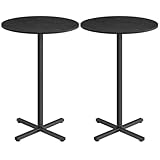 VASAGLE Bartisch 2er Set, Stehtisch, Bistrotisch rund, Balkontisch Indoor, Kleiner hoher Tisch für Hausbar, Wohnzimmer und Esszimmer, 60 x 60 x 104,5 cm, einfacher Aufbau, ebenholzschwarz LBT362B01