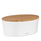 kela Brotkasten Salena, Keramik, weiß, oval, abnehmbarer Bambusdeckel, seitliche Luftlöcher, 12064