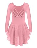 Arshiner Ballettkleidung Mädchen Baumwolle Langarm Ballettanzug Rosa Kinder Tanzkleid Ballett Outfit Ballettkleid Pailletten Tütü 140/5-6 Jahre