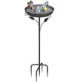 WELDUN Vogeltränke Vogelbad 30CM, Futter Schale Stehend für Draußen Garten, Metall Vogelbecken Wassertränke für Wildvögel, Vogeltränke Winterfest Futter Wasserschale