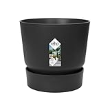 elho Greenville Rund 16 - Blumentopf für Innen und Außen - Selbstbewässerungstopf - 100% Recyceltem Plastik - Ø 16.0 x H 15.3 cm - Schwarz/Living Schwarz