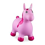 Relaxdays Hüpftier Einhorn, inklusive Luftpumpe, Hüpfpferd bis 50 kg, BPA-frei, für Kinder, Hüpfspielzeug, pink