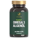 VITACTIV Omega 3 Algenöl Kapseln - 60 Stk - Marines Omega3 Vegan, Hochdosiert mit 1000mg Mikroalgenöl pro Tagesdosis - 450mg Omega-3 Fettsäuren DHA & EPA (2:1) - Herz, Gehirn, Augen – Laborgeprüft
