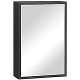 kleankin Spiegelschrank, Badspiegelschrank mit 3 Schichten, Hängeschrank mit Spiegel, Wandschrank für Badezimmer, Schlafzimmer, Edelstahl, Schwarz, 40 x 15 x 60 cm