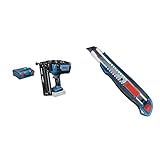 Bosch Professional 18V System Akku-Nagler GNH 18V-64 M (Nagel-Ø 1,6 mm, max. Nagellänge 64 mm, ohne Akkus und Ladegerät, in L-BOXX 136) & Cutter Messer (18 mm Klinge)