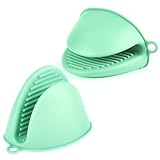 AUAUY 1 Paar Silikon Backhandschuhe Verdicken, Mini-Ofenhandschuh Anti-Rutsch Hitzebeständige Silikon Topflappen, Mini Ofen Mitts, wasserdichte Topfhandschuhe zum Backen Kochen BBQ Grillen (Mintgrün)
