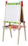 Hape Kinder Spiel-Tafel aus Holz| Preisgekrönte doppelseitige Kindertafel höhenverstellbar mit Papierrolle, Kreidetafel, Whiteboard, Magnete und 3 Malschüsselchen