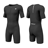 Wulibike Triathlon Anzug Herren Trisuit Kurzarm,Hohe Elastizität atmungsaktiv schnelltrocknend Tri Suit Triathlonanzug für Herren Rennen und Triathlon Wettkämpfe Schwarz L
