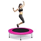 COSTWAY φ97cm Mini Trampolin, Fitness Trampolin faltbar, Kindertrampolin bis 100kg belastbar, Gartentrampolin, Indoor- und Outdoortrampolin für Kinder und Erwachsene (Rosa)