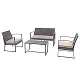 SVITA LOIS XL Poly Rattan Sitzgruppe Gartenmöbel Metall-Garnitur Balkonmöbel Tisch Sessel (Grau/Beige)