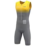 FDX Herren Fahrrad-Skinsuit - 3D Gepolstert, atmungsaktiv, schnell trocknend, Triathlon-Anzug - Kurzarm Einteiler Body für Fahrradtraining, Rennrad Top, Radfahrer Kleidung (Duo Gelb-M)