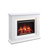 BALDERIA Baldur Elektrokamin - Standkamin mit Heizung bis 2000W, 3D-Flammeneffekt, LED-Beleuchtung, Knister-Sound, App-Steuerung, WiFi, Fernbedienung, Timer, Thermostat - Weiß