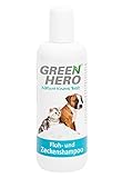 Green Hero Floh- und Zeckenshampoo für Hund & Katze schützt vor Flöhen, Zecken, Milben, Läusen & Parasiten 250ml Hundeshampoo & Katzenshampoo ohne Silikone, Parabene & Mikroplastik