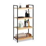 Relaxdays Regal Bambus, universales Standregal, Bad und Küche, 4 Ablagen, Metall-Rahmen, HxBxT: 97 x 50,5 x 27 cm, Natur