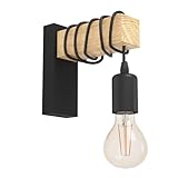 EGLO Wandlampe Townshend, 1 flammige Vintage Wandleuchte im Industrial Design, Retro Lampe aus Stahl und Holz, Farbe: Schwarz, braun, Fassung: E27