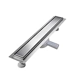 sunrik Duschrinne 80 cm, Befliesbar Duschrinne extra flach, Edelstahl Bodenablauf Komplettset mit 360°Siphon Haarsieb