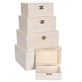 Ideen mit Herz | Holz-Boxen-Set | rechteckig | Holzkisten mit Deckel und Metall-Verschluss | 5 Stück | verschiedene Größen