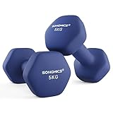 SONGMICS Hanteln, 2er Set, 2 x 5 kg, Hantelset, Kurzhanteln, Hexagon, Neopren-Beschichtung, Krafttraining, Workout, Fitnesstraining, für Zuhause, hafenblau SYL910Q01