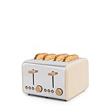 CREATE/TOAST RETRO DOUBLE/Toaster für breite Scheiben Sand/Krümelfach, 6 Leistungsstufen, Thermostat, Auftauen, Aufwärmen, 4 Schlitze, 1500W