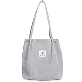 Bikasun Groß Umhängetasche Damen Cord Schultertasche Strandtasche Cord Tasche Crossbody Tasche Shopper Tote Bag Einkaufstasche Handtasche Shopper für Arbeit Einkaufen Schule, Hellgrau