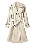 Tuopuda Mantel Damen Elegant mit Taschen Knöpfen, Sommermantel Lässig Locker Solid Herbstmantel Slim Fit Übergangsjacke Langarm Leichte Coat Wintermantel, Beige, M