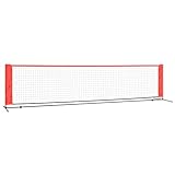 vidaXL Tennisnetz, Badmintonnetz 400cm, Faltbares Tragbares Federballnetz für Garten, Set bestehend aus Netz Stahl-Gestell Tragetasche, Schwarz Rot Polyester