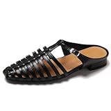 Damen Geflochtene Hohle Out Geschlossene Zehen Pantoletten Römersandalen Schnalle Leichte Casual Vielseitige Schuhe, Schwarz , 37 EU