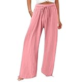 Topassion Freizeithose Elegant Jogginghose Baggy Arbeitshosen Baumwolle Leinenhose Wanderhose Casual Anzughose Damen Sommerhose Outdoor Palazzohose Einfarbig Trainingshose(D01-Rosa,M)