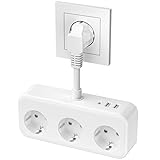 Doppelstecker für Steckdose, Steckdosenleiste mit 2 USB +1 Type C, 3-Fach Mehrfachsteckdose Verteilersteckdose, 6 in 1 Steckdosenadapter 16A/240V, Dreifachsteckdose mit kurzes Kabel, für Zuhause, Weiß