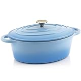 BBQ-Toro Gusseisen Cocotte | 4,3 Liter | blau, oval | Emaillierter Gusseisen Bräter mit Deckel | Gusstopf, induktionsgeeignet | Topf mit Aroma-Tropfnasen am Deckel | Gussbräter, Bratentopf