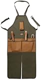 Esschert Design Gartenschürze, Arbeitsschürze mit Taschen, lang, in grün-braun, ca. 46 cm x 1 cm x 120 cm